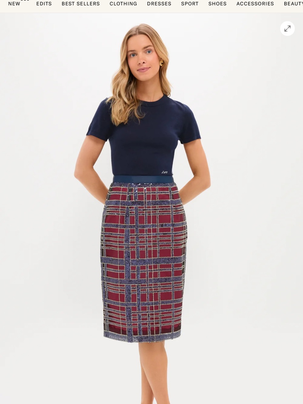 Tuckernuck Burgundy and Navy Plaid Tweed Pencil Skirt